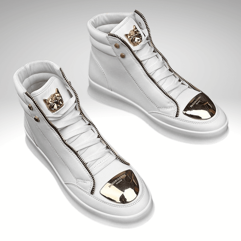 Kwality-Open Zip and Lace Premium High Top Trainer -White