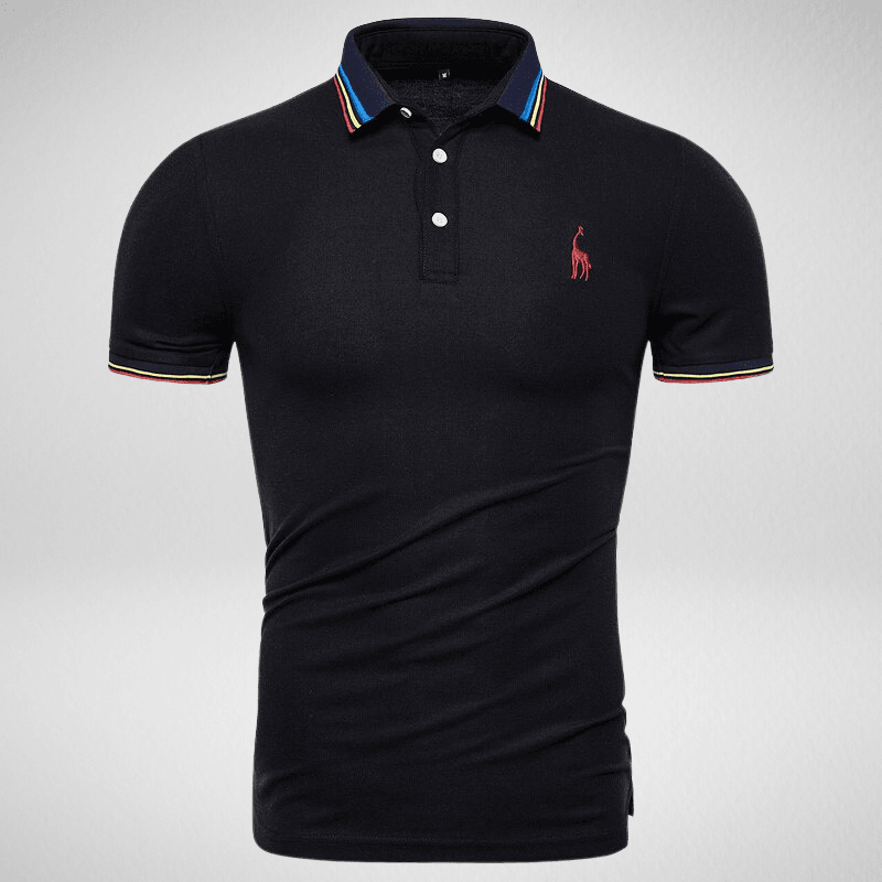 Kwality-Rainbow Trim Giraffe Logo Polo Shirt -Black