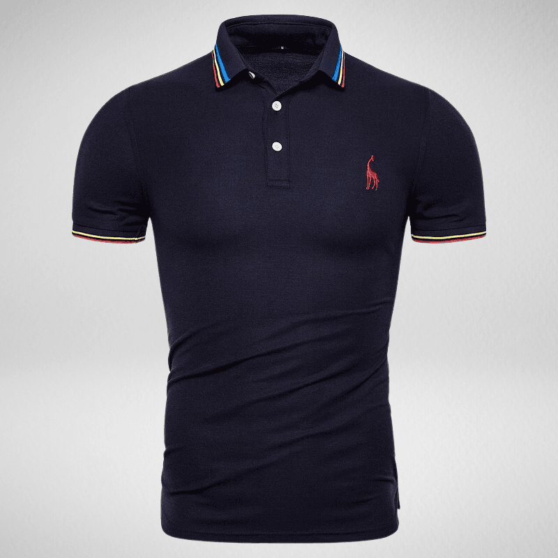 Kwality-Rainbow Trim Giraffe Logo Polo Shirt -Navy