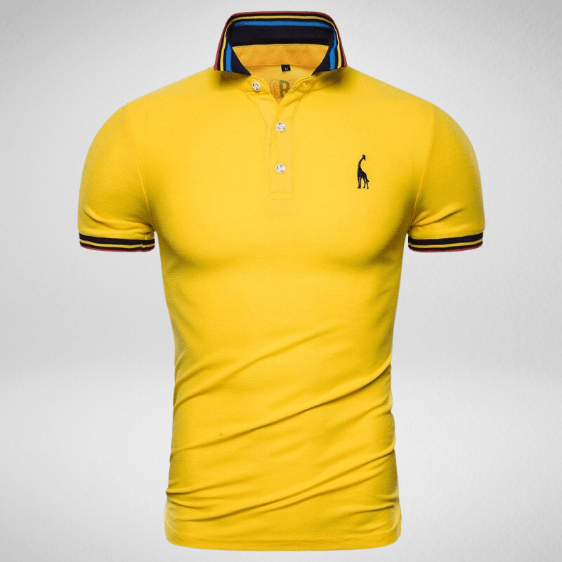 Kwality-Rainbow Trim Giraffe Logo Polo Shirt -Yellow