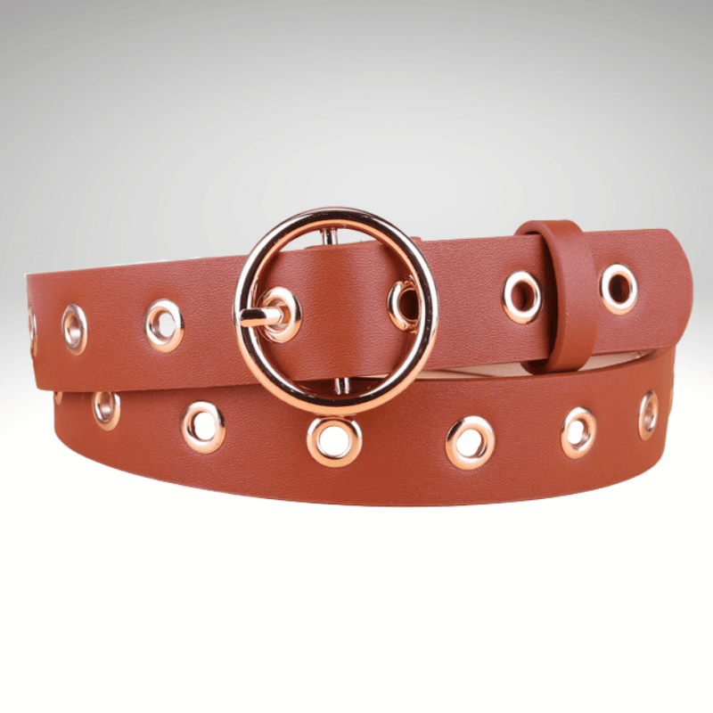 Kwality Round Gold Buckle Eyelet Belt