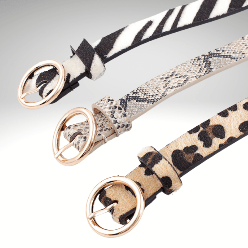 Round Gold Buckle Imitation Animal Skin Belt