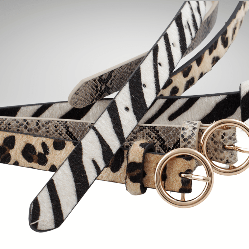 Round Gold Buckle Imitation Animal Skin Belt