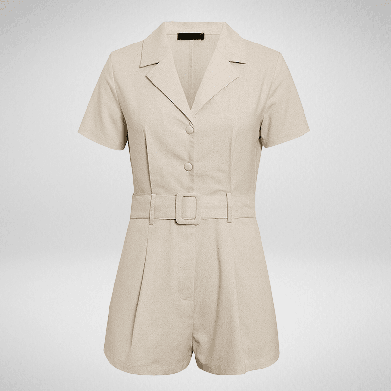 Short Sleeve Button Up Safari Style Short Jumpsuit