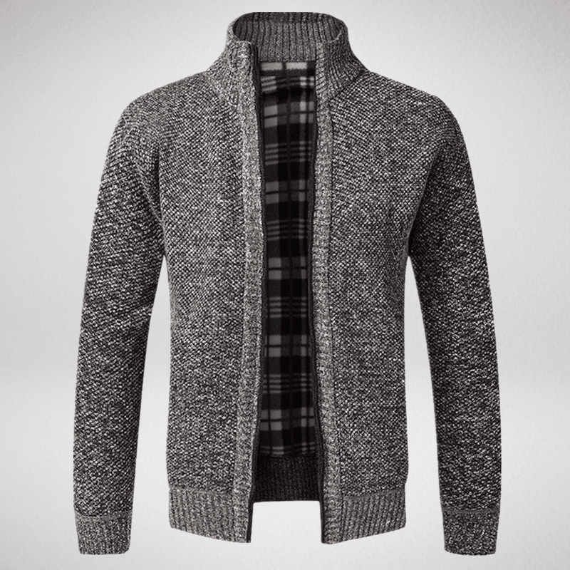 Kwality-Solid Colour High Collar Zip-Up Wool Sweater -Coffee