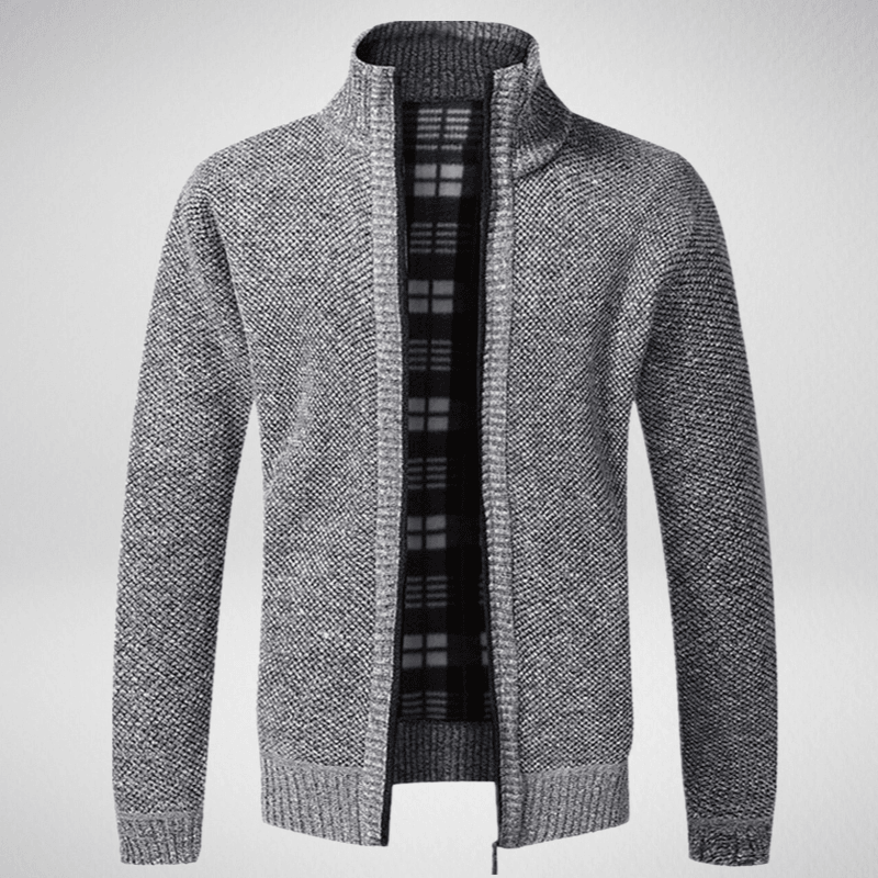 Kwality-Solid Colour High Collar Zip-Up Wool Sweater -Light Gray