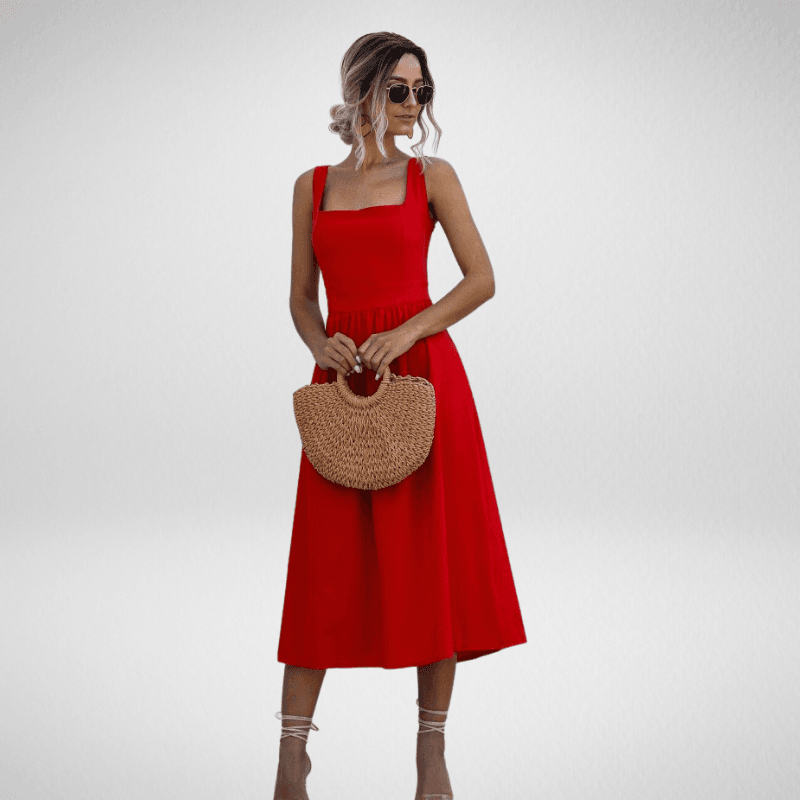 Kwality Square Neck A-Line 3/4 Length Summer Dress