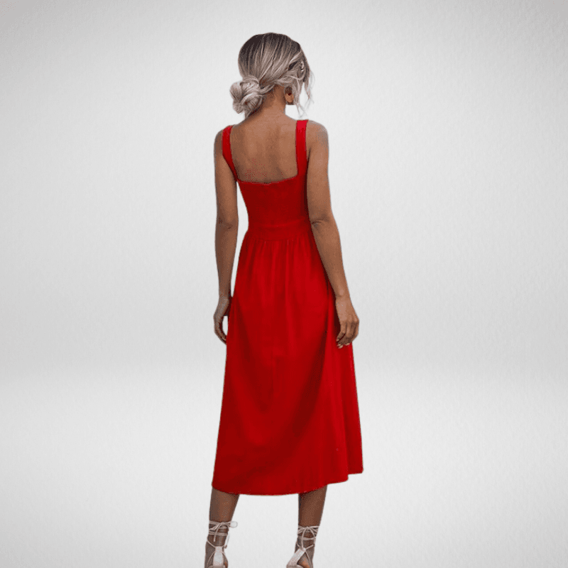 Square Neck A-Line 3/4 Length Summer Dress