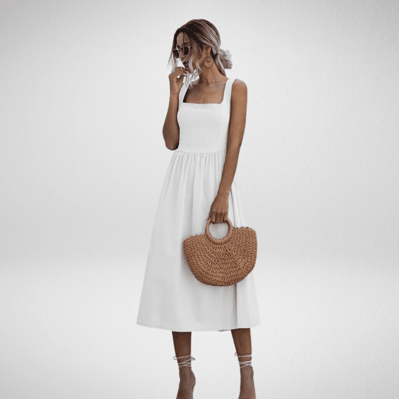 Kwality Square Neck A-Line 3/4 Length Summer Dress