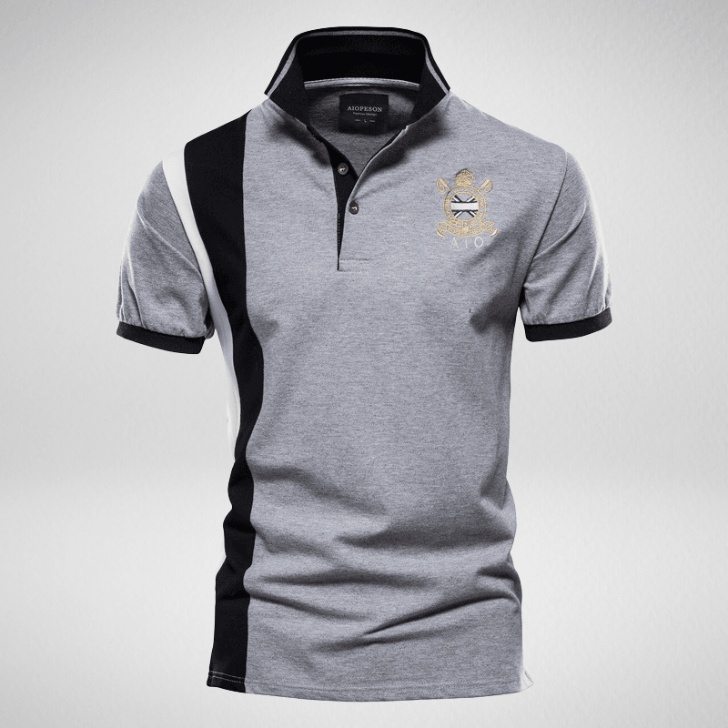 Kwality-Stripe and Crest Logo Polo Shirt -Gray