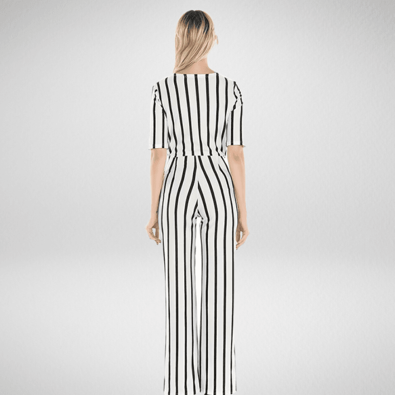 Striped Slim-Fit Deep V-Neck Jumpsuit