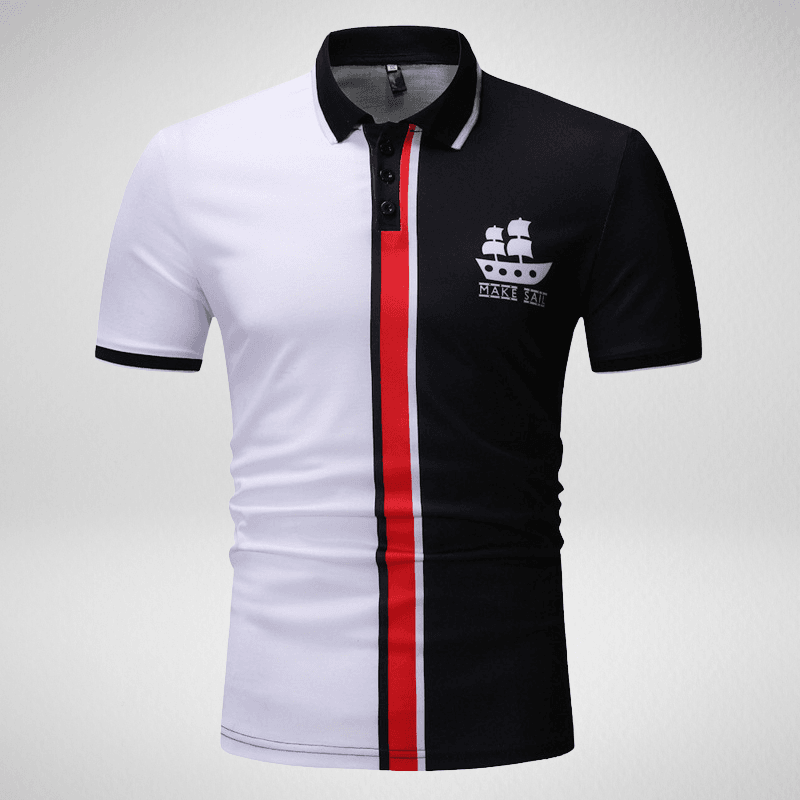 Kwality-Striped Tri-Colour Sail Ship Logo Polo Shirt -Black and White