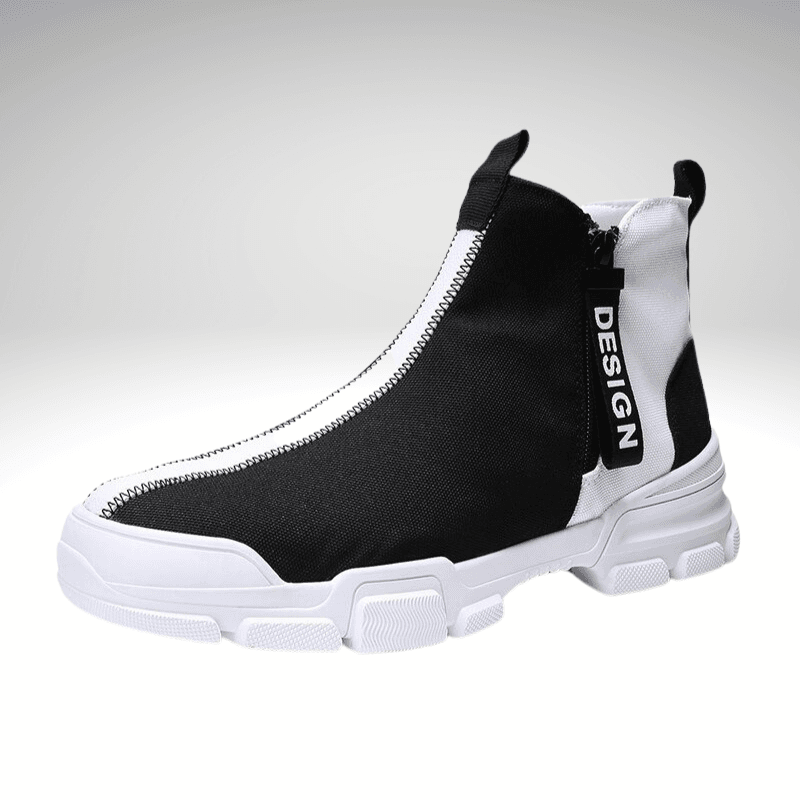 Kwality-Super Soft Flexible Fabric Zip-Up High Top Trainer -White