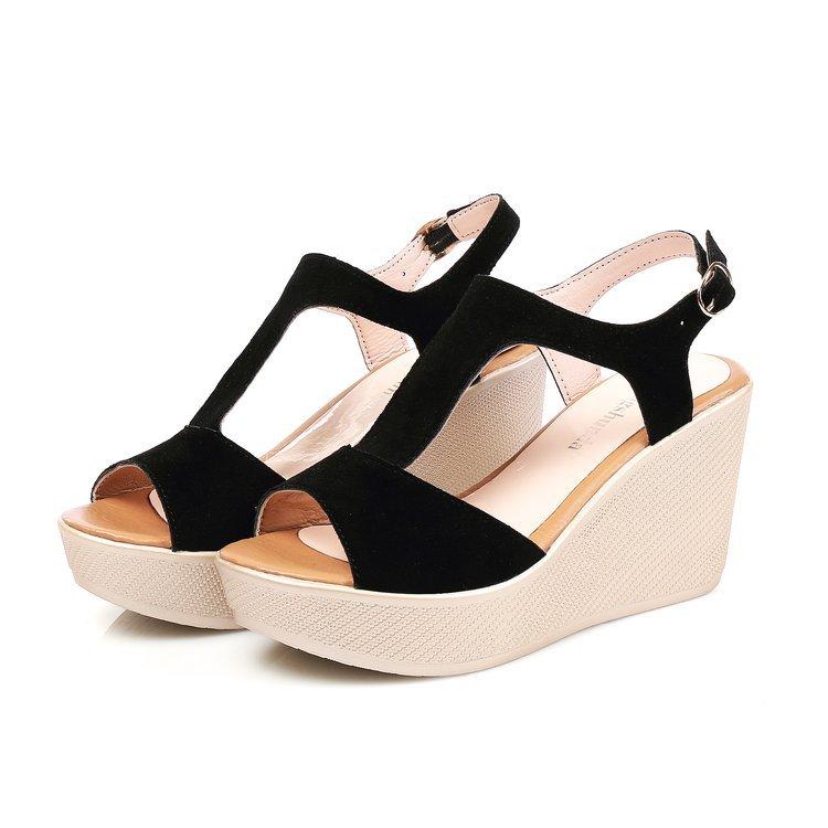 T-Bar Buckle Strap Sloped Wedge Sandal