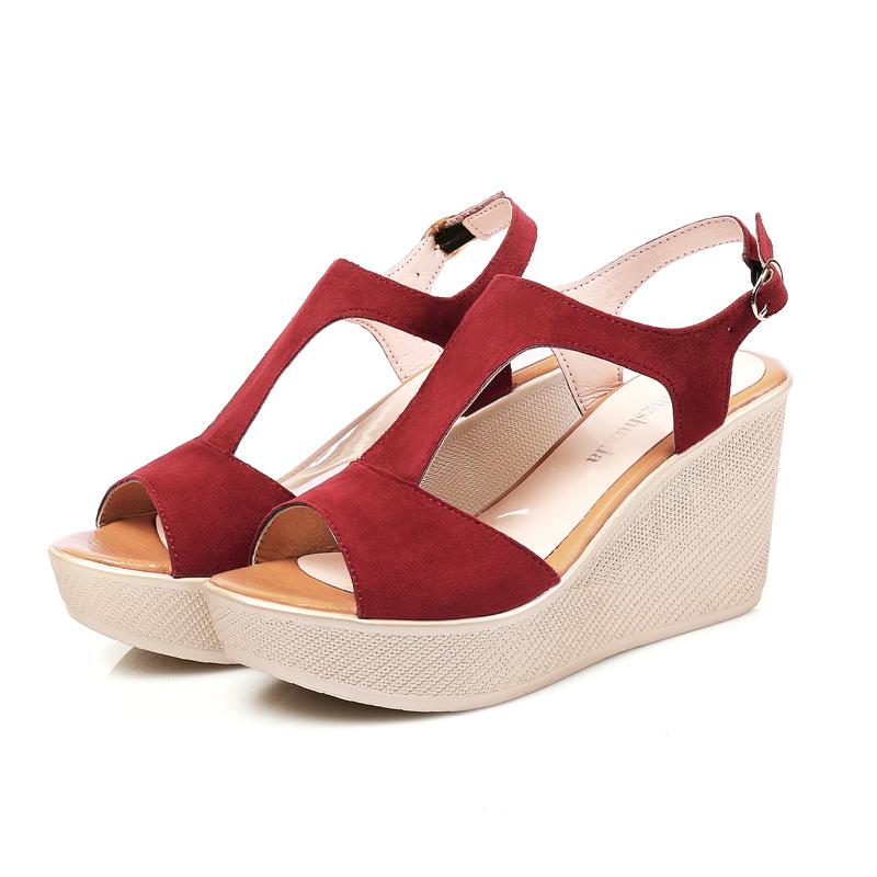T-Bar Buckle Strap Sloped Wedge Sandal