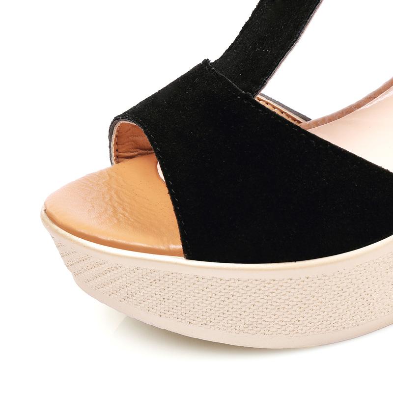 T-Bar Buckle Strap Sloped Wedge Sandal