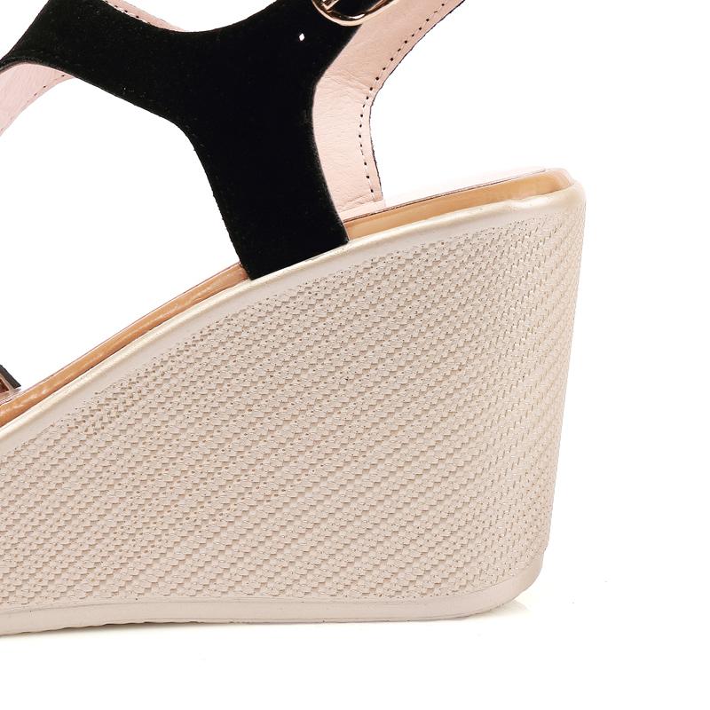T-Bar Buckle Strap Sloped Wedge Sandal