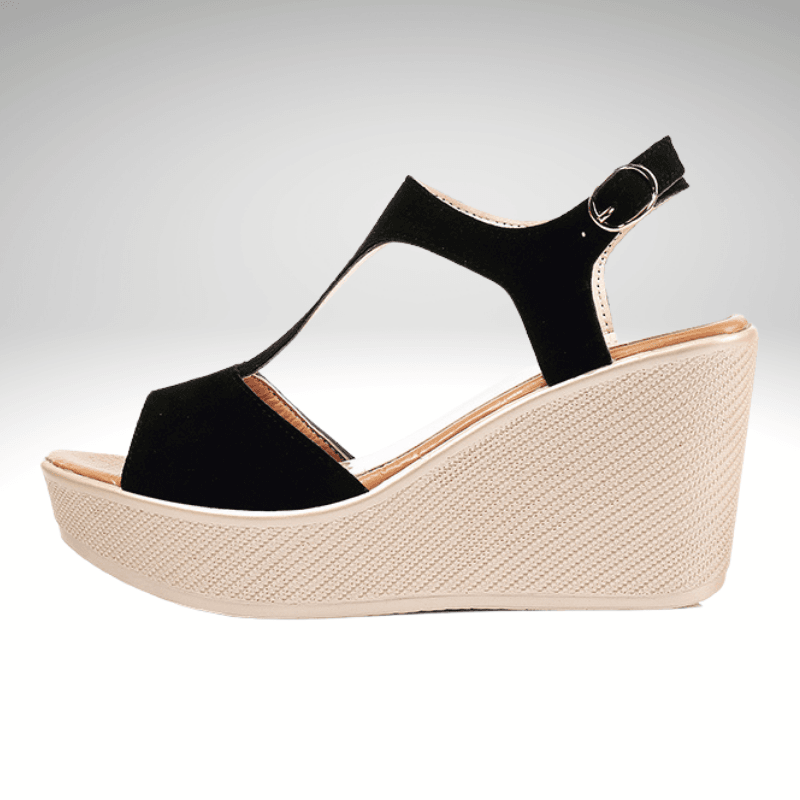 T-Bar Buckle Strap Sloped Wedge Sandal