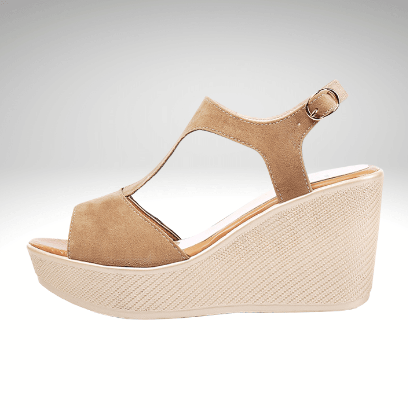 T-Bar Buckle Strap Sloped Wedge Sandal