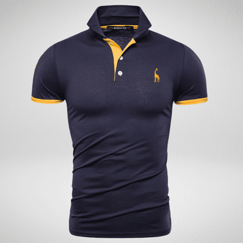 Kwality-Two-Tone Giraffe Logo Polo Shirt -Navy Yellow
