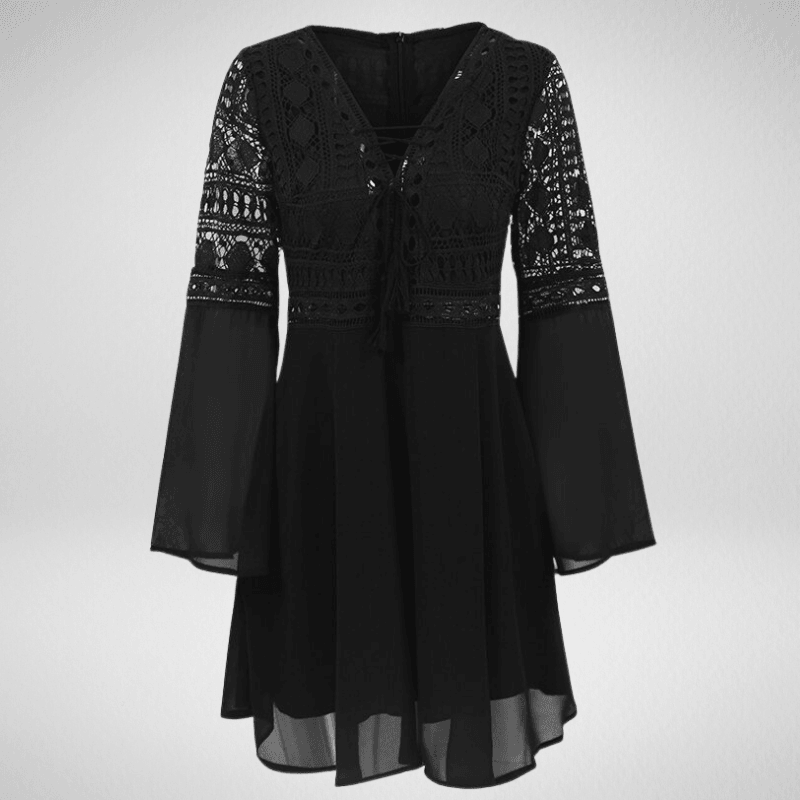 V-Neck Hollow Long Sleeve Mini