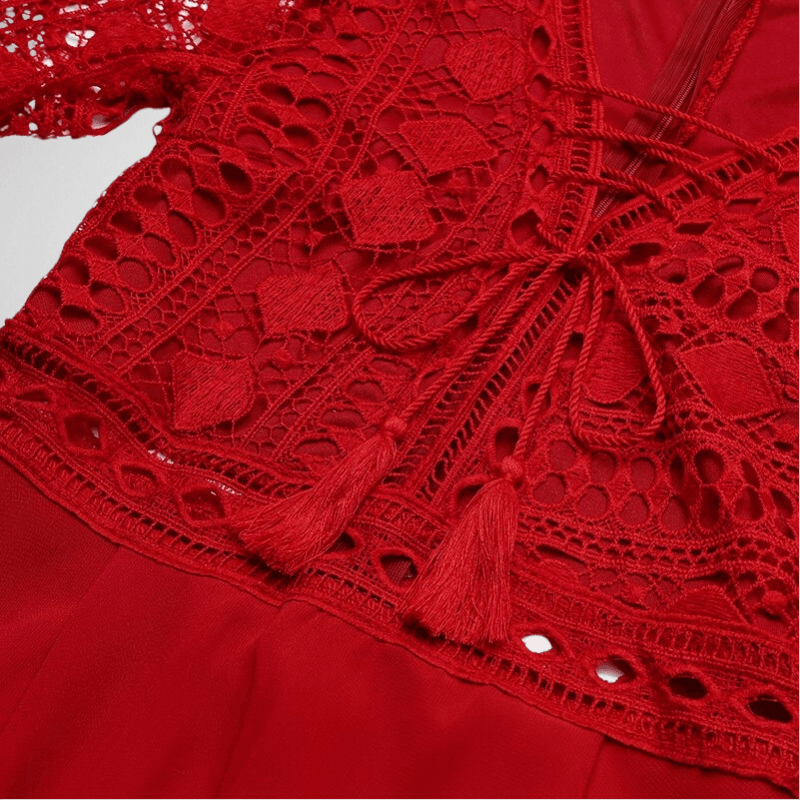 V-Neck Hollow Long Sleeve Mini