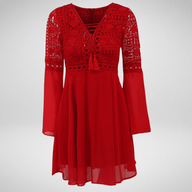 V-Neck Hollow Long Sleeve Mini