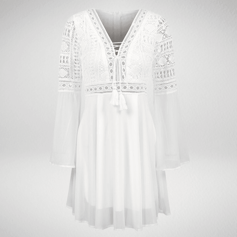 V-Neck Hollow Long Sleeve Mini