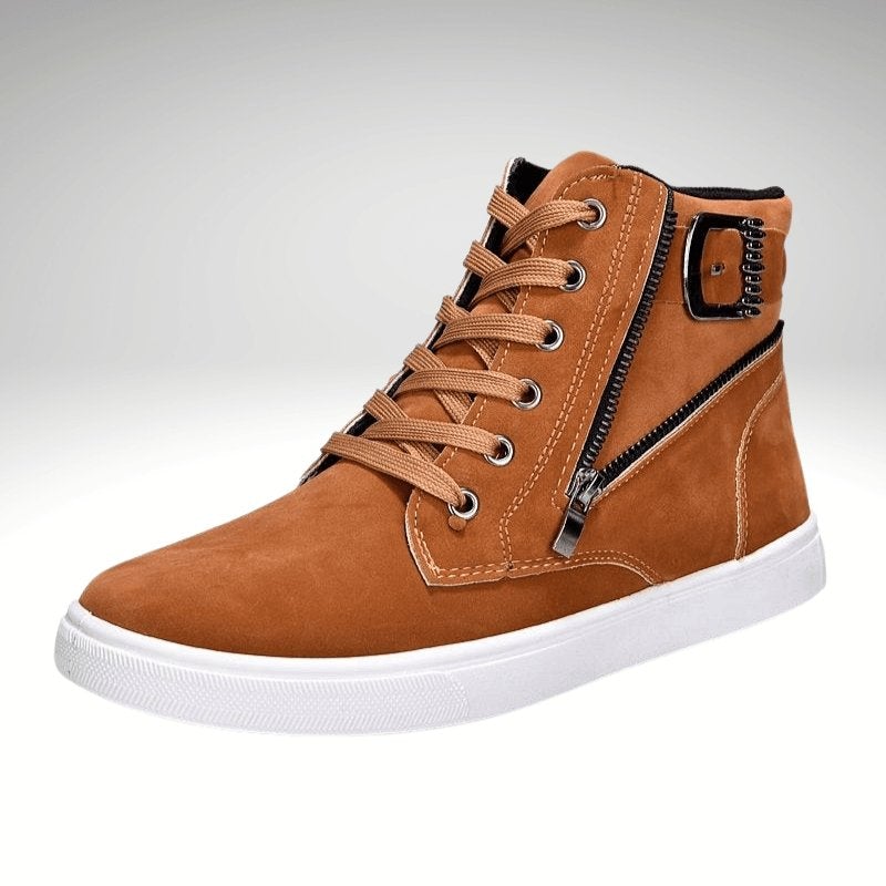 Kwality-Zip, Lace and Buckle Casual Suede Boot -Tan