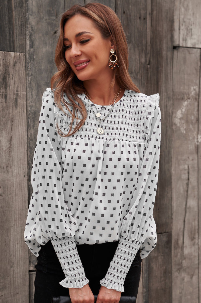 Smocked Ruffle Trim Blouse