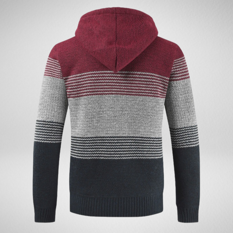 Multi Striped Zip-Up Hooded Wool Sweater