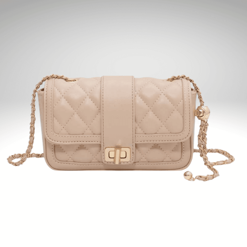 Kwality-Chain Strap Clasp Shoulder Bag -Cream