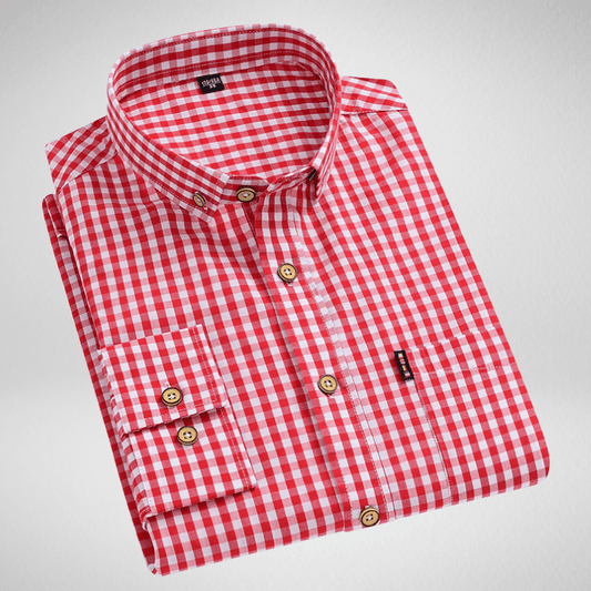 Kwality-Classic Casual Gingham Checked Long Sleeve Shirt -Red