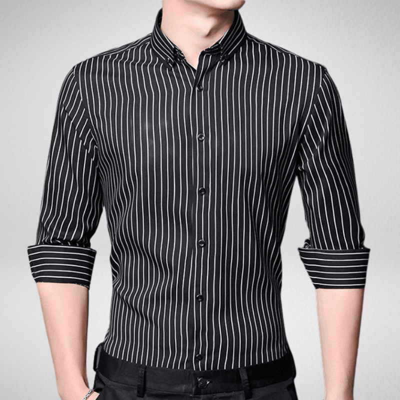 Kwality-Classic Long Sleeve Button Up Striped Shirt -Black & White