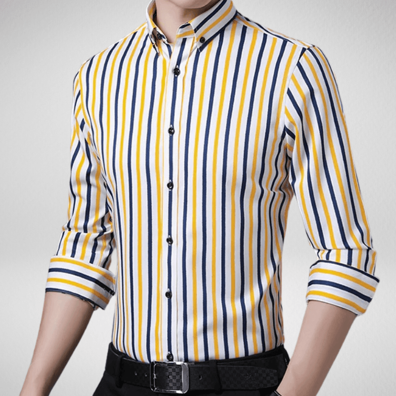 Kwality-Classic Long Sleeve Button Up Striped Shirt -Yellow