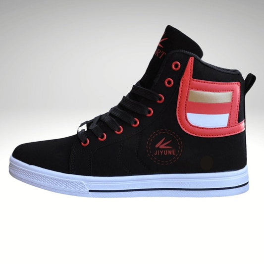 Kwality-Contrasting Lace-Up Premium High Top Trainer -Black & Red