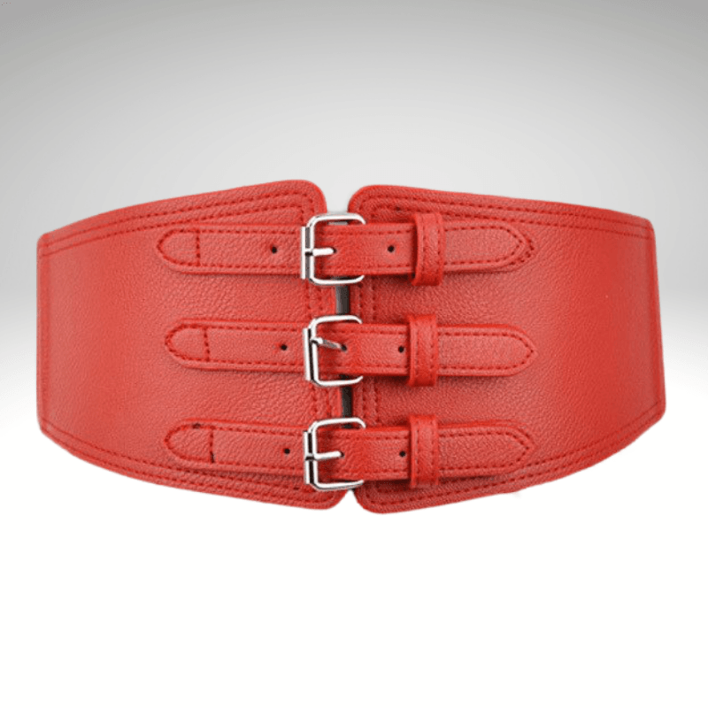 Kwality-Elasticated Three Buckle Super Wide Dress Belt -Red