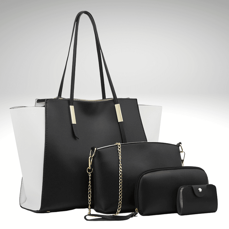 Kwality Four-Piece Purse to Shopping Bag Set Black