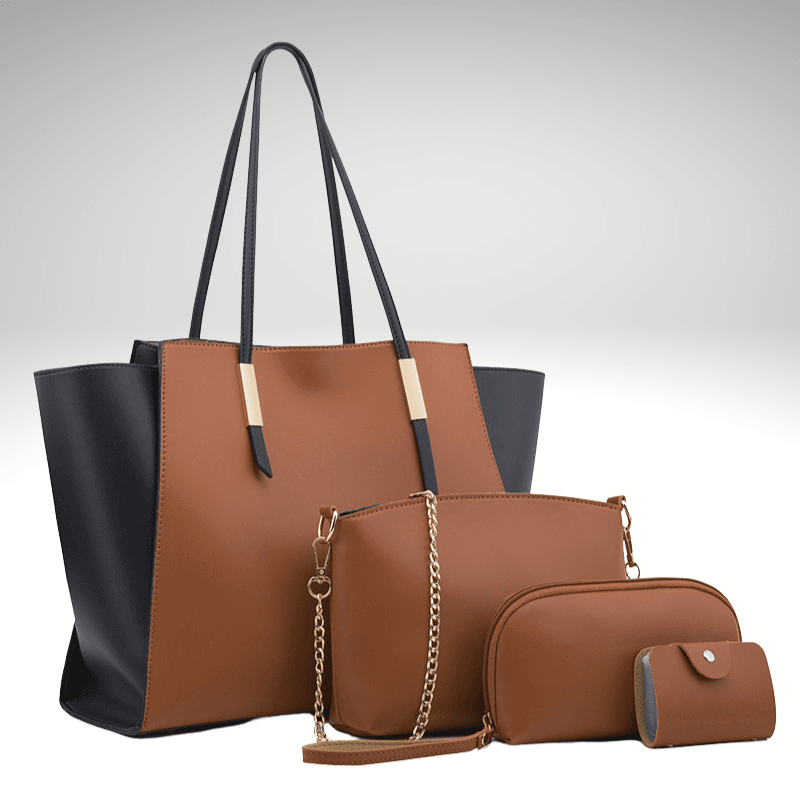 Kwality Four-Piece Purse to Shopping Bag Set Brown