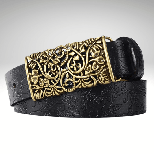 Kwality Gold Floral Rectangle Buckle Belt