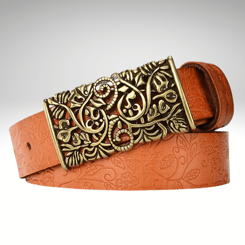 Kwality Gold Floral Rectangle Buckle Belt