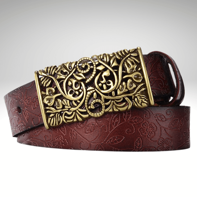 Kwality Gold Floral Rectangle Buckle Belt