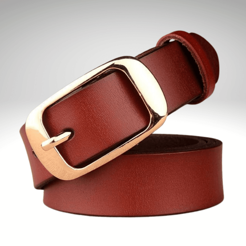 Kwality Gold Rectangle Buckle Belt Red Brown