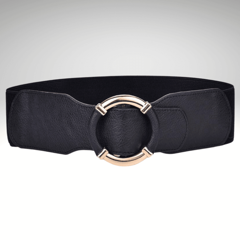 Kwality Gold Ring Buckle Elasticated Wide Dress Belt Black / 80-110cm