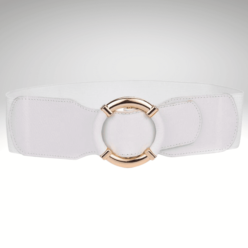 Kwality Gold Ring Buckle Elasticated Wide Dress Belt White / 90-130cm