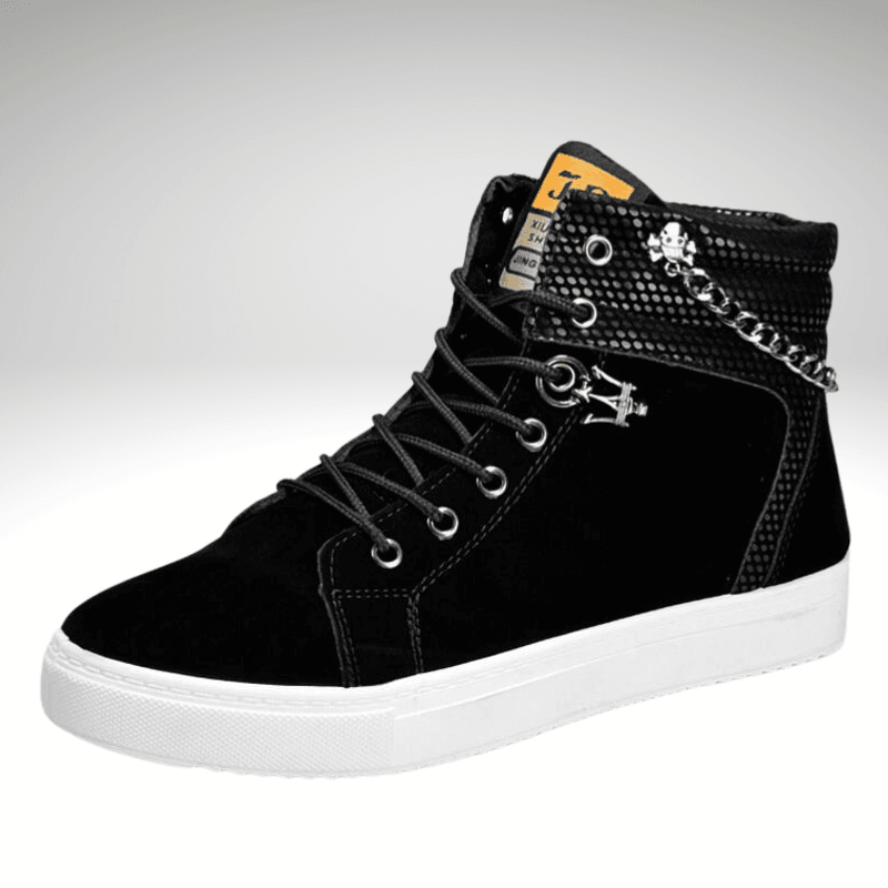 Kwality-Lace and Chain Casual Suede High Top Shoe -Black