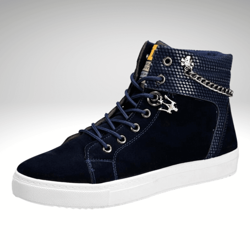 Kwality-Lace and Chain Casual Suede High Top Shoe -Blue