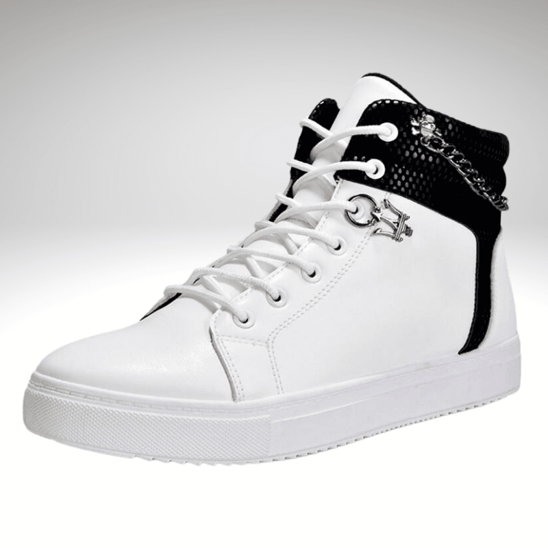 Kwality-Lace and Chain Casual Suede High Top Shoe -White