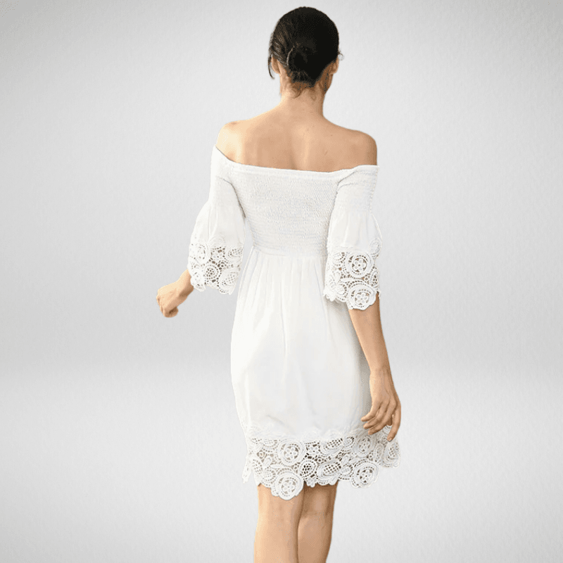 Lace Finished Off-Shoulder Knee Length Dress