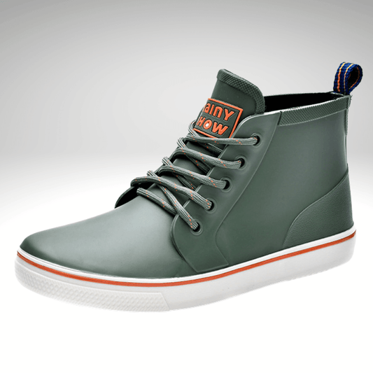 Kwality-Lace-Up Waterproof Rubber Rain Boot -Army Green
